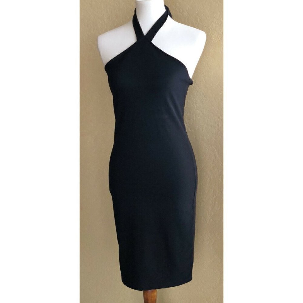 Free Press Womens Black Stretch Halter Tie Neck Dress Dress Size M - Picture 10 of 11